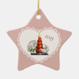 レトロヴィンテージコケットパステルベビーアニマルズキャット セラミックオーナメント