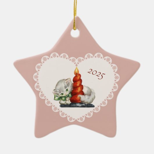 レトロヴィンテージコケットパステルベビーアニマルズキャット セラミックオーナメント (正面)