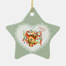 レトロヴィンテージコケットパステルベビーアニマルズディアー セラミックオーナメント