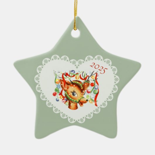 レトロヴィンテージコケットパステルベビーアニマルズディアー セラミックオーナメント (正面)