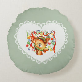 レトロヴィンテージコケットパステルベビーアニマルズディアー ラウンドクッション