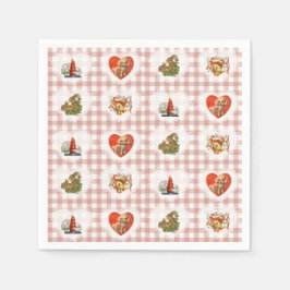 レトロヴィンテージコケットベビーアニマルジンガム スタンダードカクテルナプキン