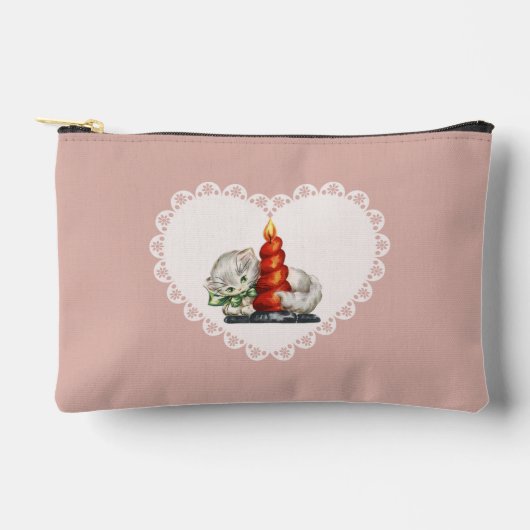 レトロヴィンテージコケットベビーアニマルズキャットギンガム アクセサリーポーチ (正面)