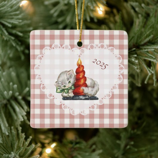 レトロヴィンテージコケットベビーアニマルズキャットギンガム セラミックオーナメント (ツリー)