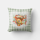 レトロヴィンテージコケットベビーアニマルズディアギンガム クッション (正面)