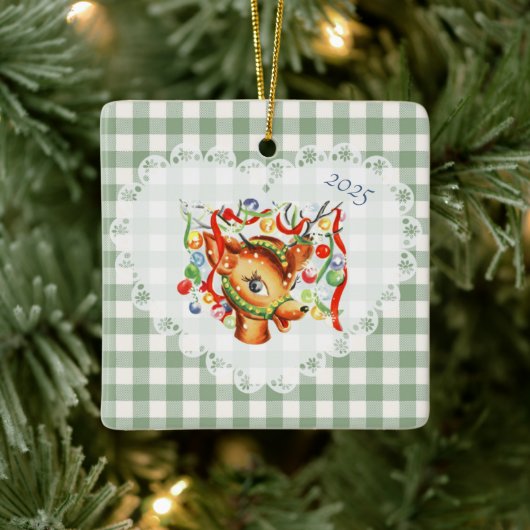 レトロヴィンテージコケットベビーアニマルズディアギンガム セラミックオーナメント (ツリー)