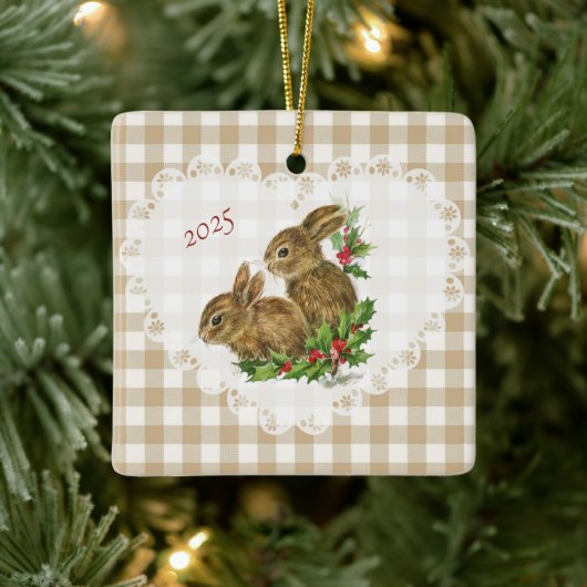 レトロヴィンテージコケットベビーアニマルズバニージンガム セラミックオーナメント (ツリー)