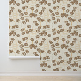 レトロヴィンテージコーヒー豆&エスプレッソカップキッチン 壁紙
