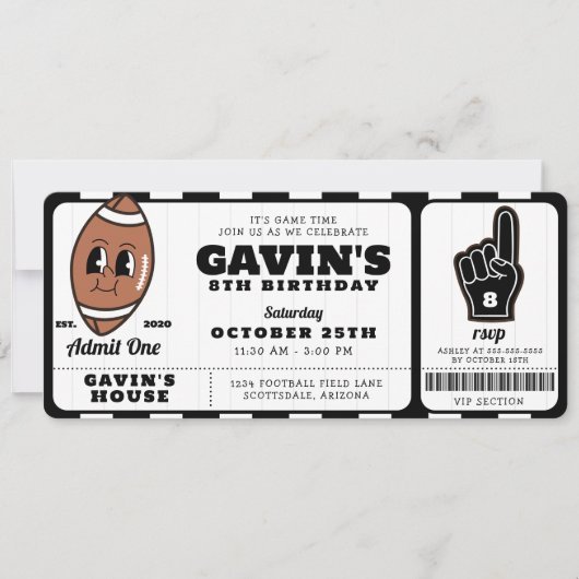 レトロヴィンテージサッカーチケットスポーツバースデーパーティー 招待状 (正面)