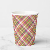 レトロヴィンテージサマープレイドタータンチェック正方形パターン  紙コップ (左)