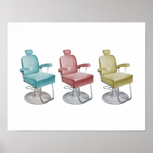 レトロヴィンテージサロンデコースタイリストチェアプリント ポスター (正面)