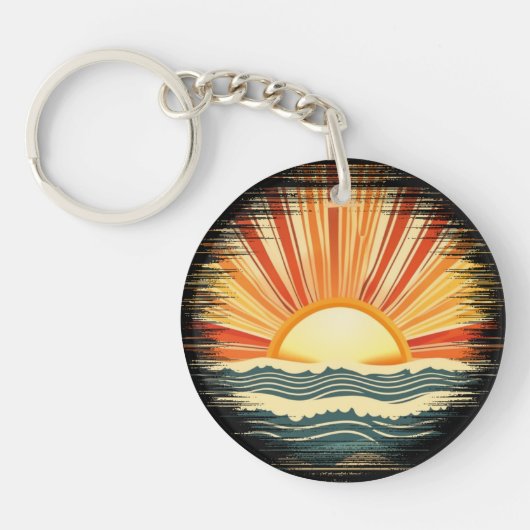 レトロヴィンテージサンセットと海 キーホルダー (正面)