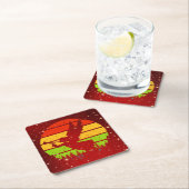 レトロヴィンテージサンセットエンジェルウィズホーン スクエアペーパーコースター (インサイチュ)