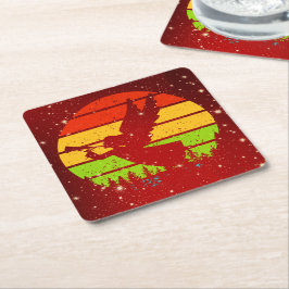 レトロヴィンテージサンセットエンジェルウィズホーン スクエアペーパーコースター