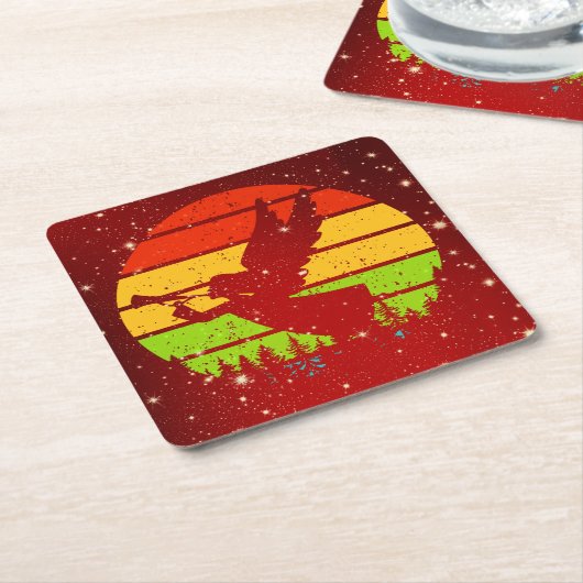 レトロヴィンテージサンセットエンジェルウィズホーン スクエアペーパーコースター (アングル)