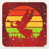 レトロヴィンテージサンセットエンジェルウィズホーン スクエアペーパーコースター (正面)