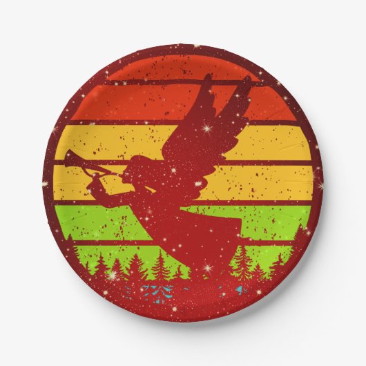 レトロヴィンテージサンセットエンジェル（ホーン付き） 7" ペーパープレート (正面)