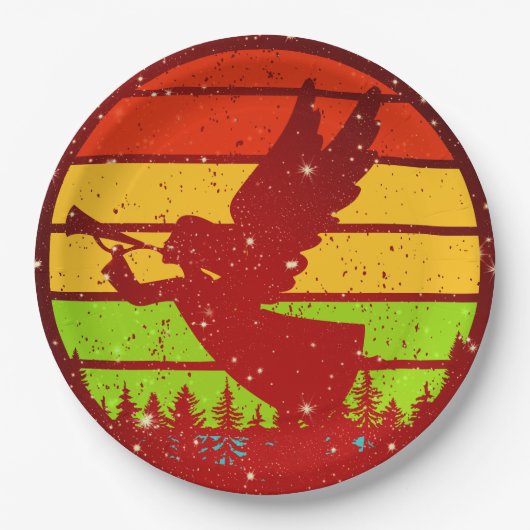 レトロヴィンテージサンセットエンジェル（ホーン付き） 9" ペーパープレート (正面)