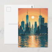 レトロヴィンテージサンセットオーバーマンハッタン ポストカード (正面/裏面)