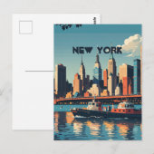 レトロヴィンテージサンセットオーバーマンハッタン ポストカード (正面/裏面)