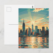 レトロヴィンテージサンセットオーバーマンハッタン ポストカード (正面/裏面)