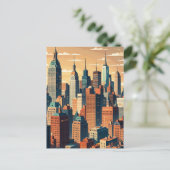 レトロヴィンテージサンセットオーバーマンハッタン ポストカード (スタンド正面)