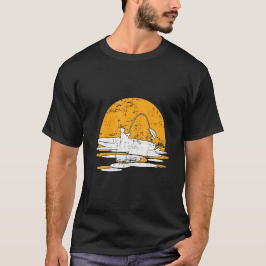 レトロヴィンテージサンセットカヤック魚釣り Tシャツ (正面)