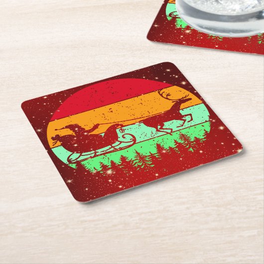 レトロヴィンテージサンセットサンタスリートインディア スクエアペーパーコースター (アングル)