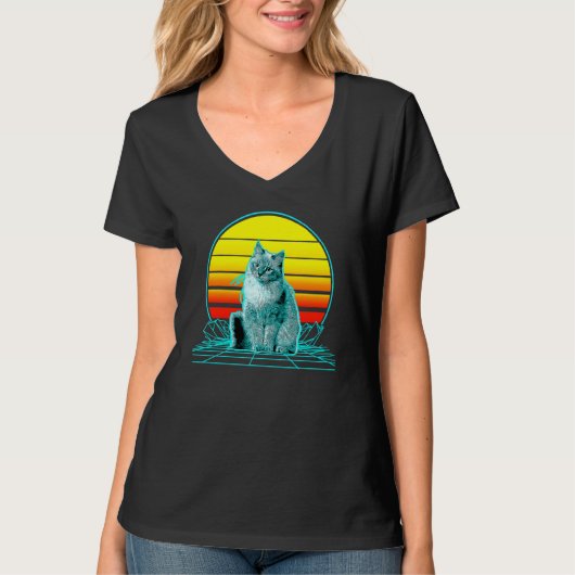 レトロヴィンテージサンセットシベリアネコ Tシャツ (正面)