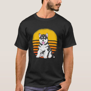 レトロヴィンテージサンセットシベリアハスキー犬の恋人 Tシャツ