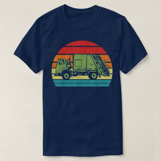 レトロヴィンテージサンセットリサイクルごみ収集車 Tシャツ (デザイン正面)