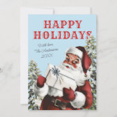 レトロヴィンテージサンタとギフト非フォトホリデーカード (正面)