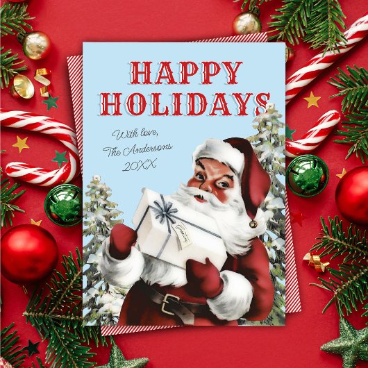 レトロヴィンテージサンタとギフト非フォトホリデーカード