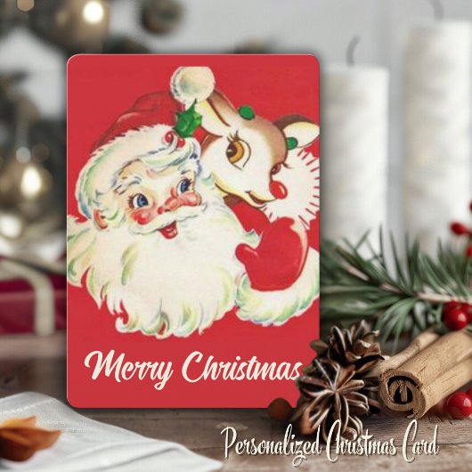 レトロヴィンテージサンタウィズルドルフカスタムクリスマス シーズンカード