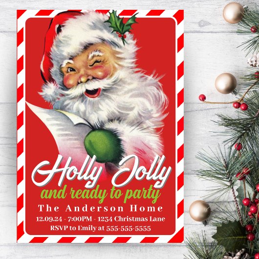 レトロヴィンテージサンタクロースカスタムクリスマスパーティー 招待状