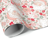 レトロヴィンテージサンタクロースクリスマスフローラ ラッピングペーパー (ロールコーナー)