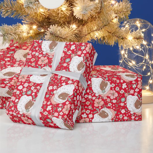 レトロヴィンテージサンタクロースクリスマスフローラ ラッピングペーパー (クリスマス)