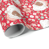 レトロヴィンテージサンタクロースクリスマスフローラ ラッピングペーパー (ロールコーナー)