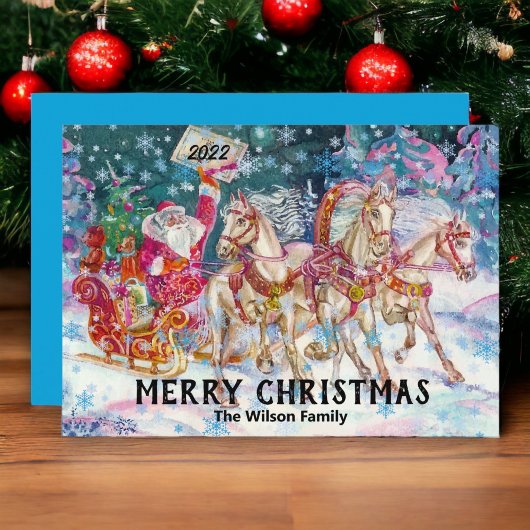 レトロヴィンテージサンタスリーカスタムメリークリスマス シーズンカード