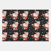 レトロヴィンテージサンタツリーオンカー&プレイド ラッピングペーパーシート (正面)