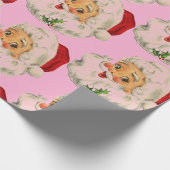 レトロヴィンテージサンタピンククリスマス ラッピングペーパー (角)