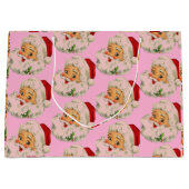 レトロヴィンテージサンタピンククリスマス ラージペーパーバッグ (正面)