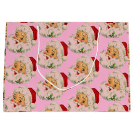 レトロヴィンテージサンタピンククリスマス ラージペーパーバッグ