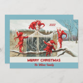 レトロヴィンテージサンタ小人カスタムメリークリスマス シーズンカード (正面/裏面)