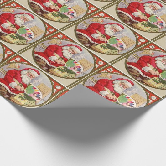 レトロヴィンテージサンタ絵を描とクリスマス ラッピングペーパー (角)