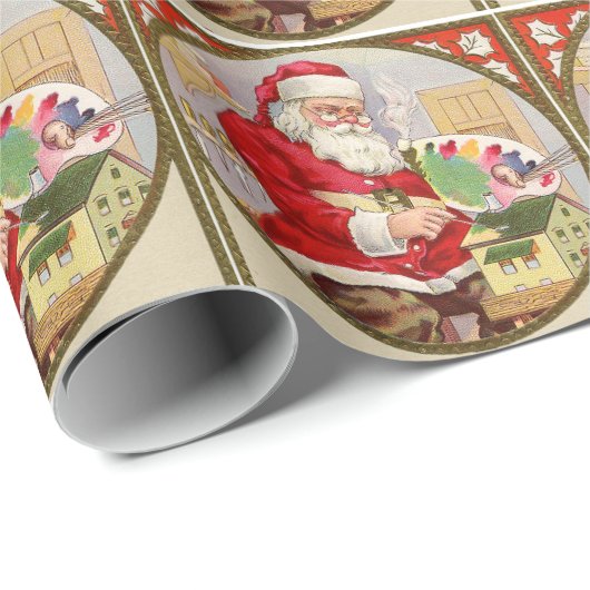 レトロヴィンテージサンタ絵を描とクリスマス ラッピングペーパー (ロールコーナー)
