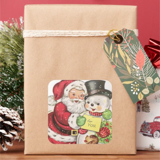 レトロヴィンテージサンタ雪だるまホリデイ スクエアシール (クリスマス)