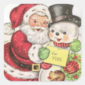 レトロヴィンテージサンタ雪だるまホリデイ スクエアシール (正面)