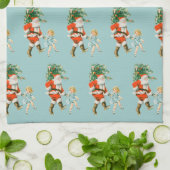レトロヴィンテージサンタ&ガールクリスマス キッチンタオル (折り畳み)