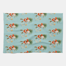 レトロヴィンテージサンタ&ガールクリスマス キッチンタオル